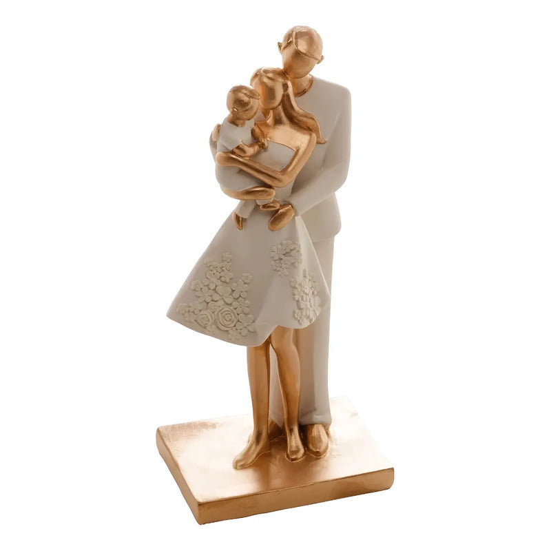 Escultura Decorativa De Família Em Resina Dourada  20cm Dourado