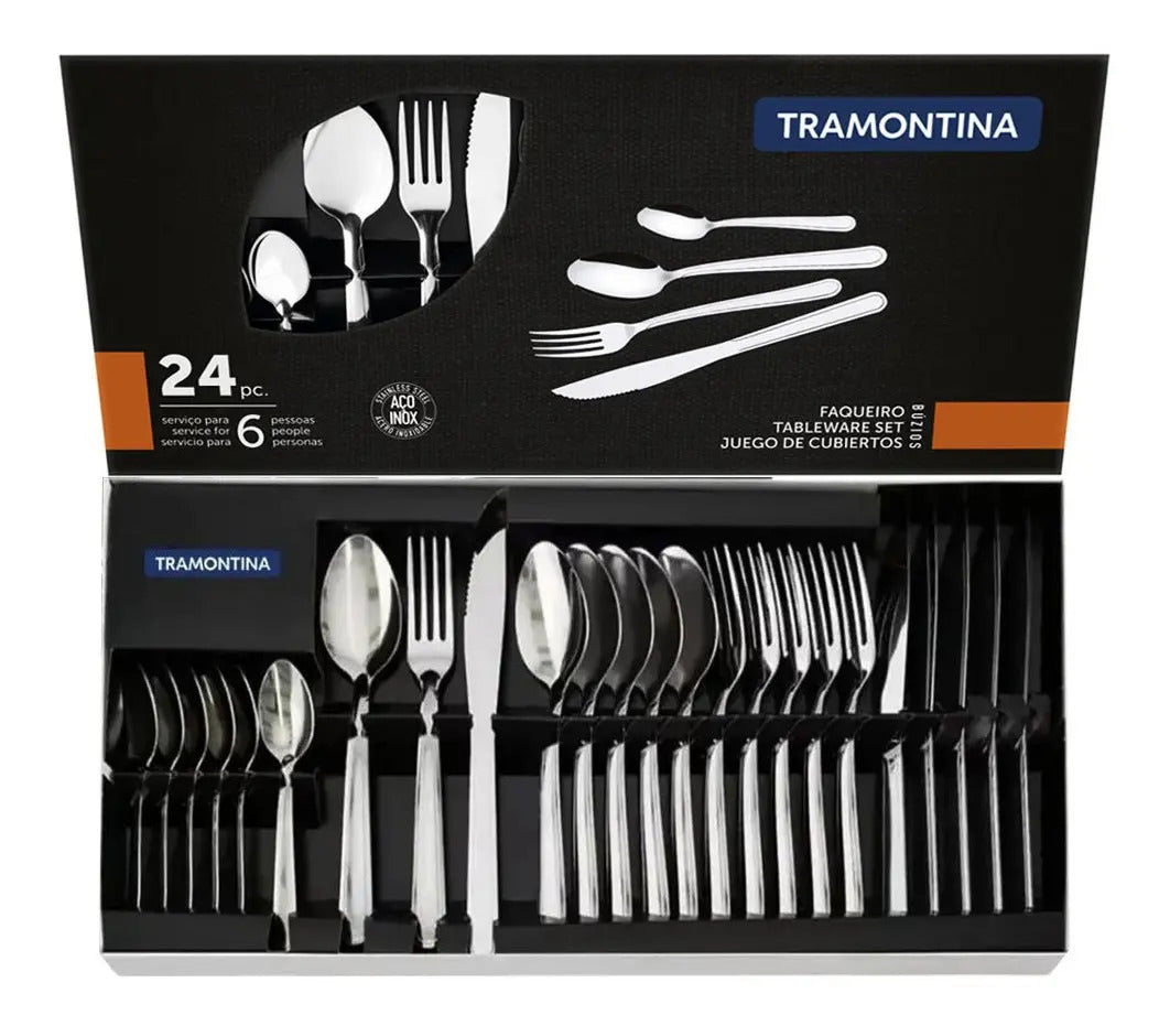 Jogo Talheres Faqueiro Búzios Aço Inox 24 Peças Tramontina Inox