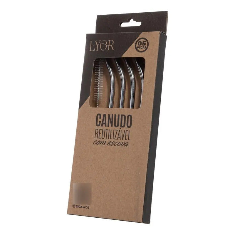 4 Canudos De Aço Inox Reutilizáveis Com Escova Para Limpeza Prata