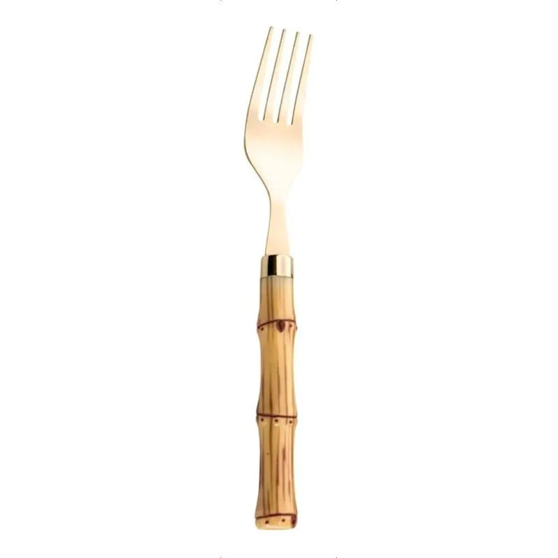 Faqueiro 24 Pcs Bambu Aço Inox Dourado Bon Gourmet