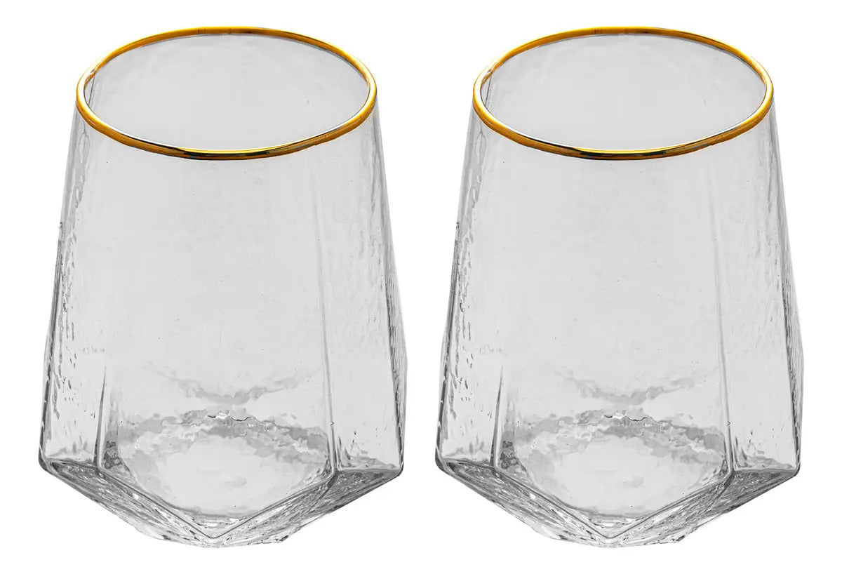 Cj 2 Copos De Cristal Baixos Taj Com Fio De Ouro Wolff 550ml
