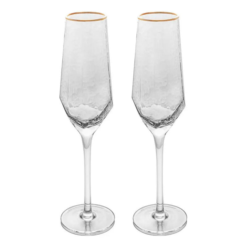 2 Taças Cristal Champagne 300ml Borda Dourada Taj Wolff Não Aplica