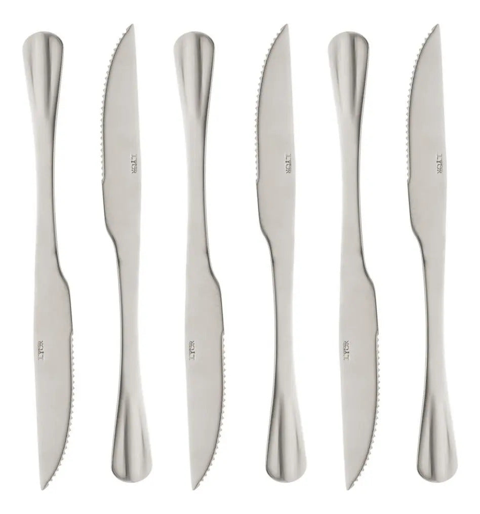 6 Facas Para Churrasco Lyor Positano De Aço Inox 23cm Dourado