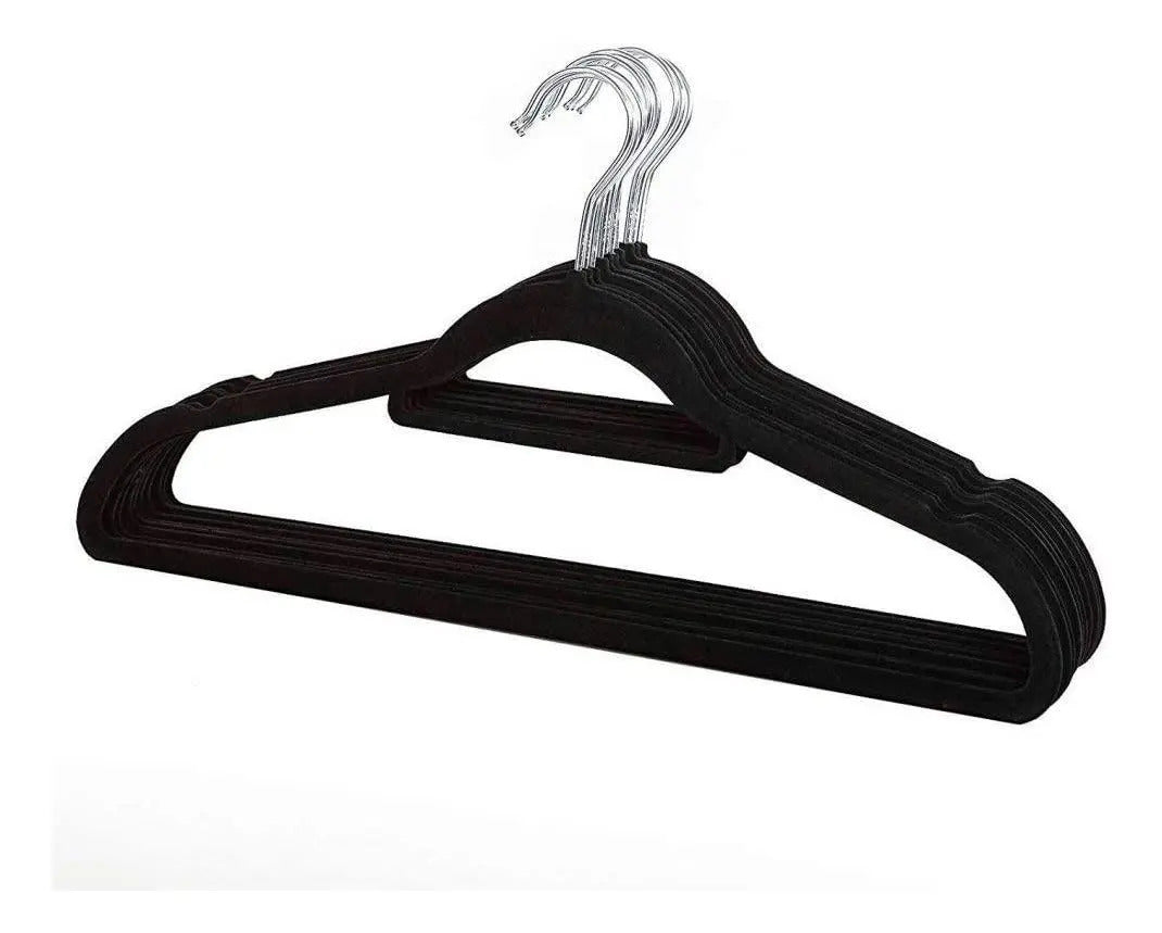 Conjunto 5 Cabide De Plástico Grande Aveludado Luxo Preto