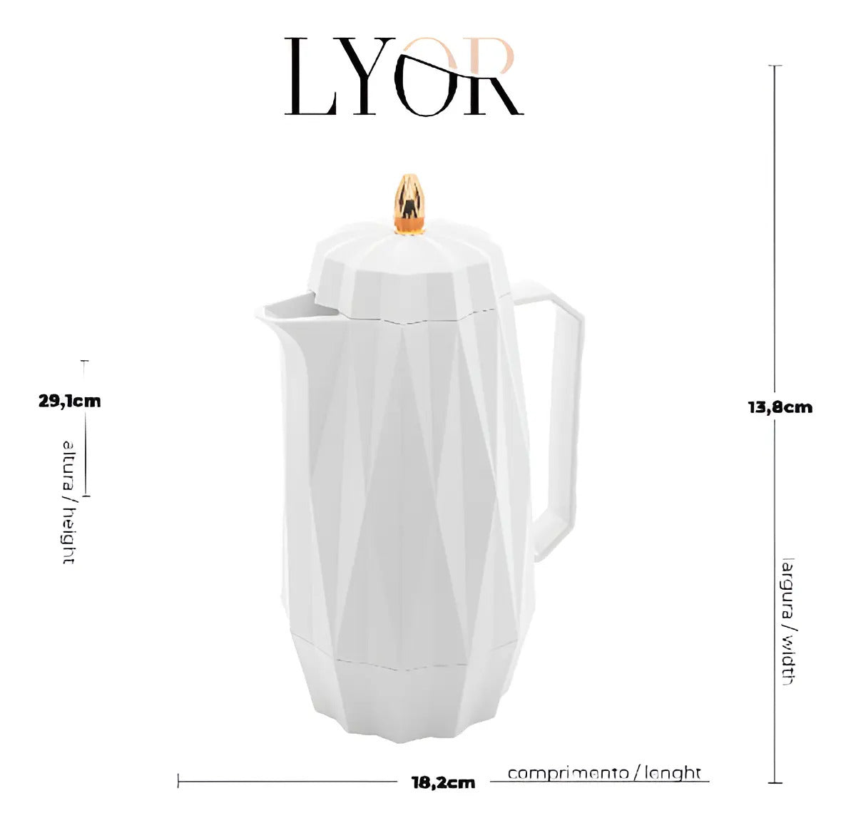Garrafa Térmica De Plástico Diamond Branca 1l - Lyor Branco