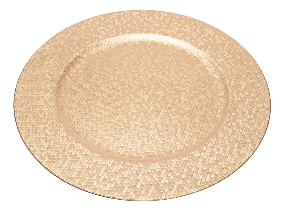 Sousplat Lyor Shine 33cm Dourado Elegante Plástico Prata Liso