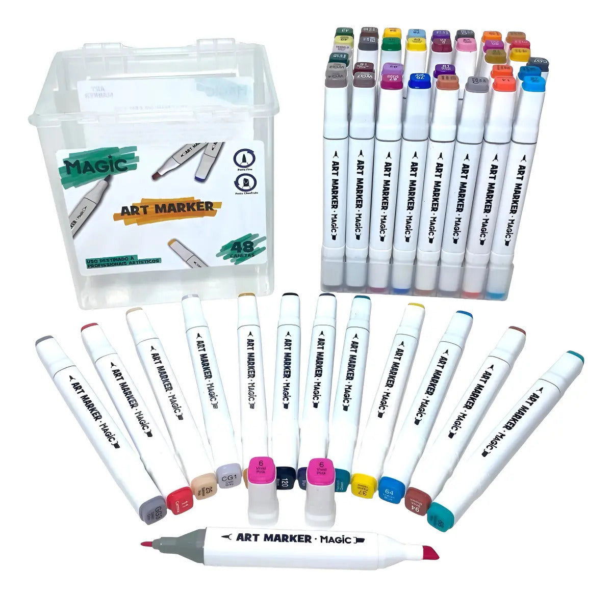 Magic Canetas Ponta Dupla Art Marker 48 Cores Vibrantes Bobbie Goods Diversas Cores