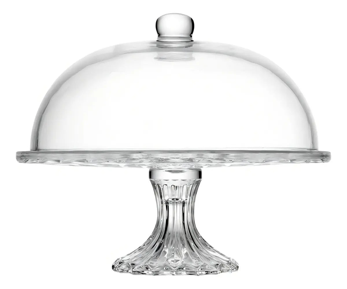 Prato Para Bolo De Cristal Com Pé E Tampa Diamond 31cm X 31cm X 23,5cm - Lyor Transparente