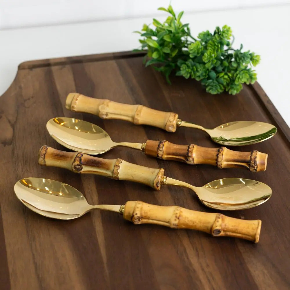 4 Colheres Mesa Wolff Bambu Tulum De Aço Inox Dourado 20,5cm
