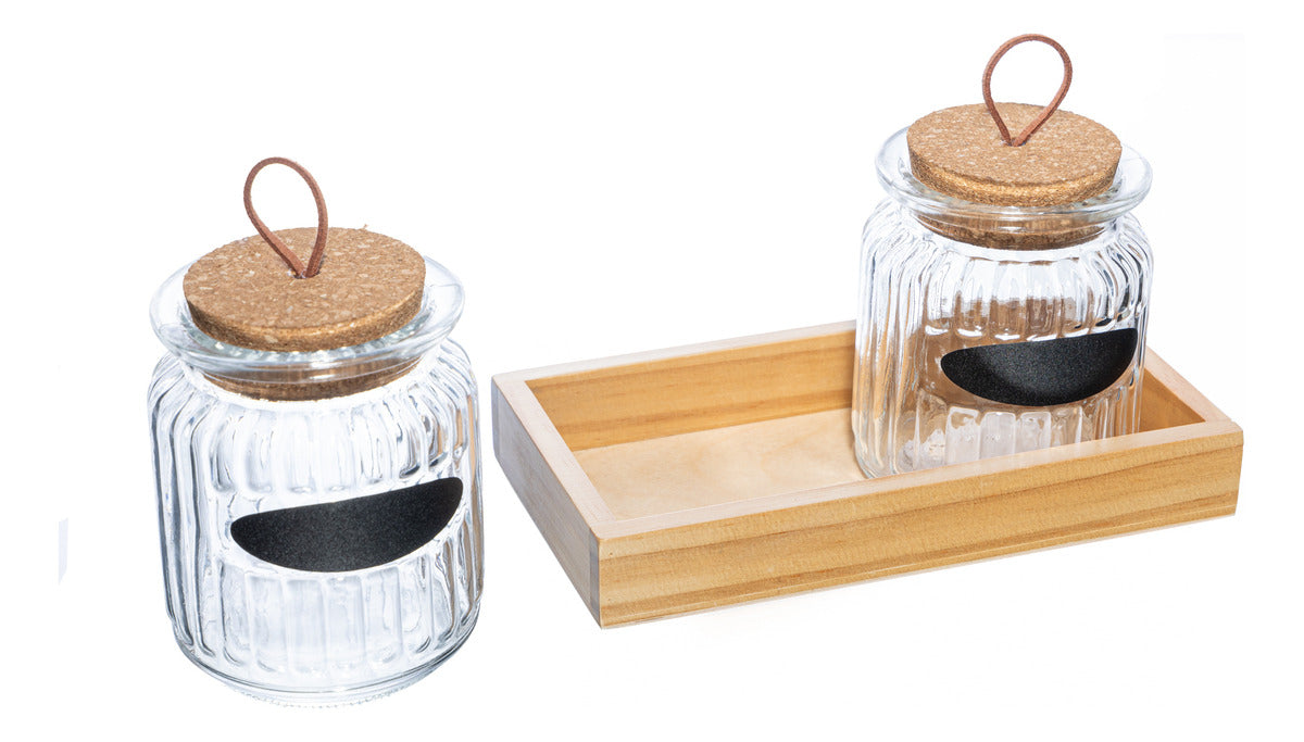 2 Porta Mantimentos Lyor De Vidro Com Tampa E Suporte 260ml Transparente