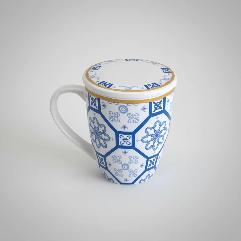 Caneca Lyor Braga De Porcelana Super White Azul Branca 340ml Azul