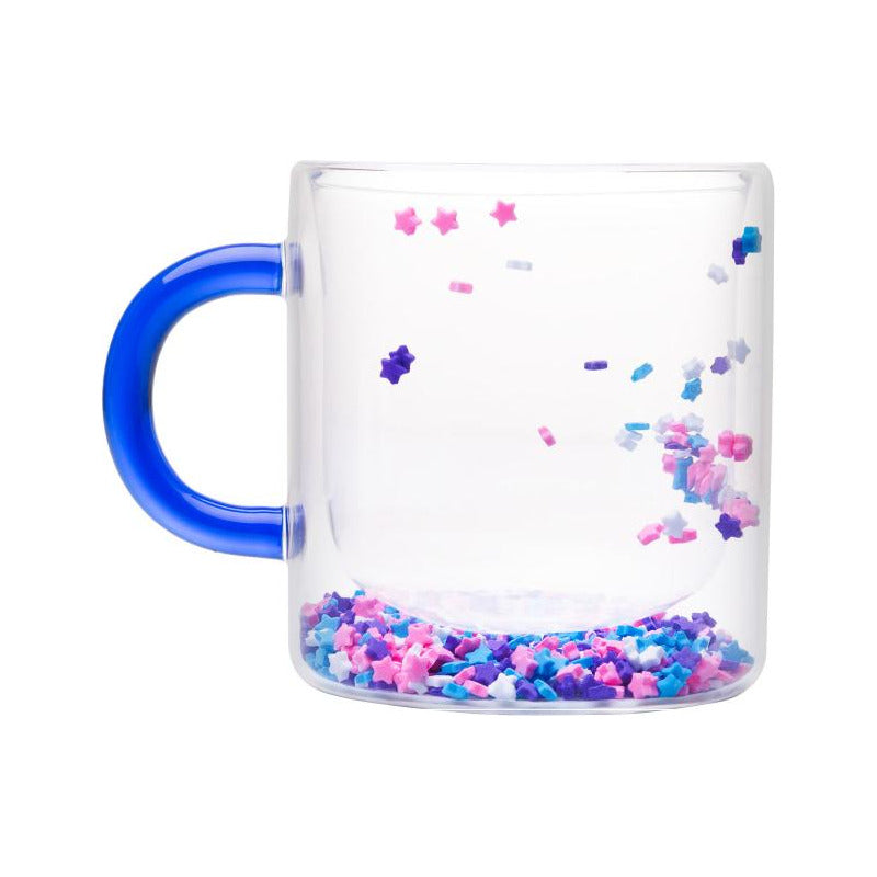 Caneca Lyor Stars De Vidro Borossilicato Com Alça Azul 300ml Prata Estrelas
