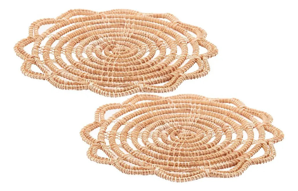 2 Descansos De Panela Lyor Palm De Fibra Natural Flor 20cm Natural Flor