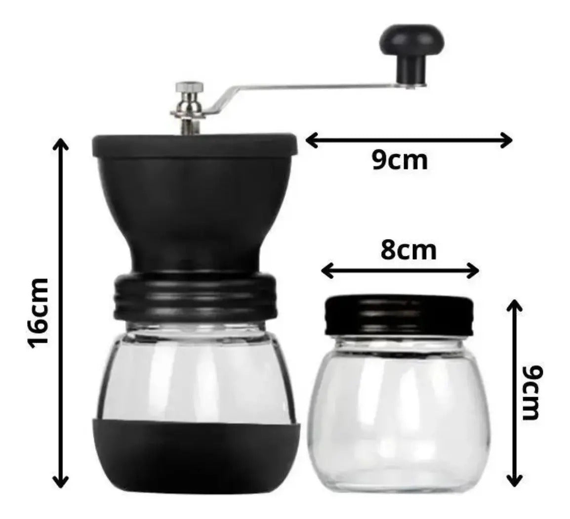 Moedor De Café De Aço Inox Com Porta Pó Extra De Vidro Lyor Preto
