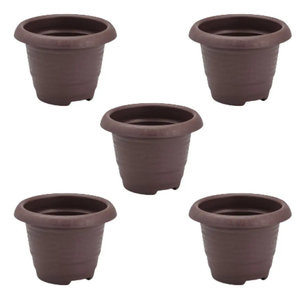 Kit 5 Vasos Plásticos Redondo 5 Litros Marrom Casa Jardim Marrom Lisa