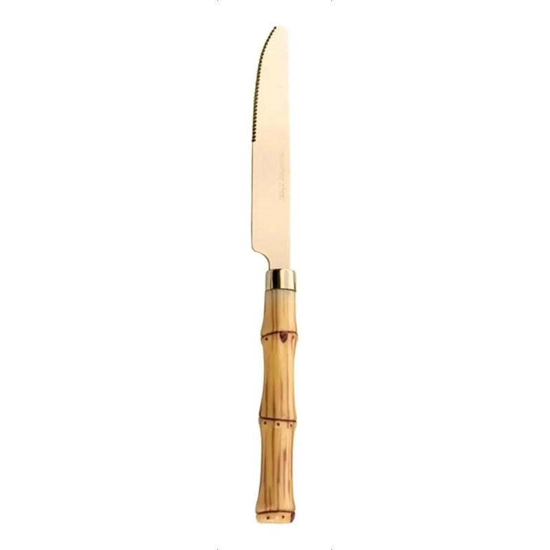 Faqueiro 24 Pcs Bambu Aço Inox Dourado Bon Gourmet