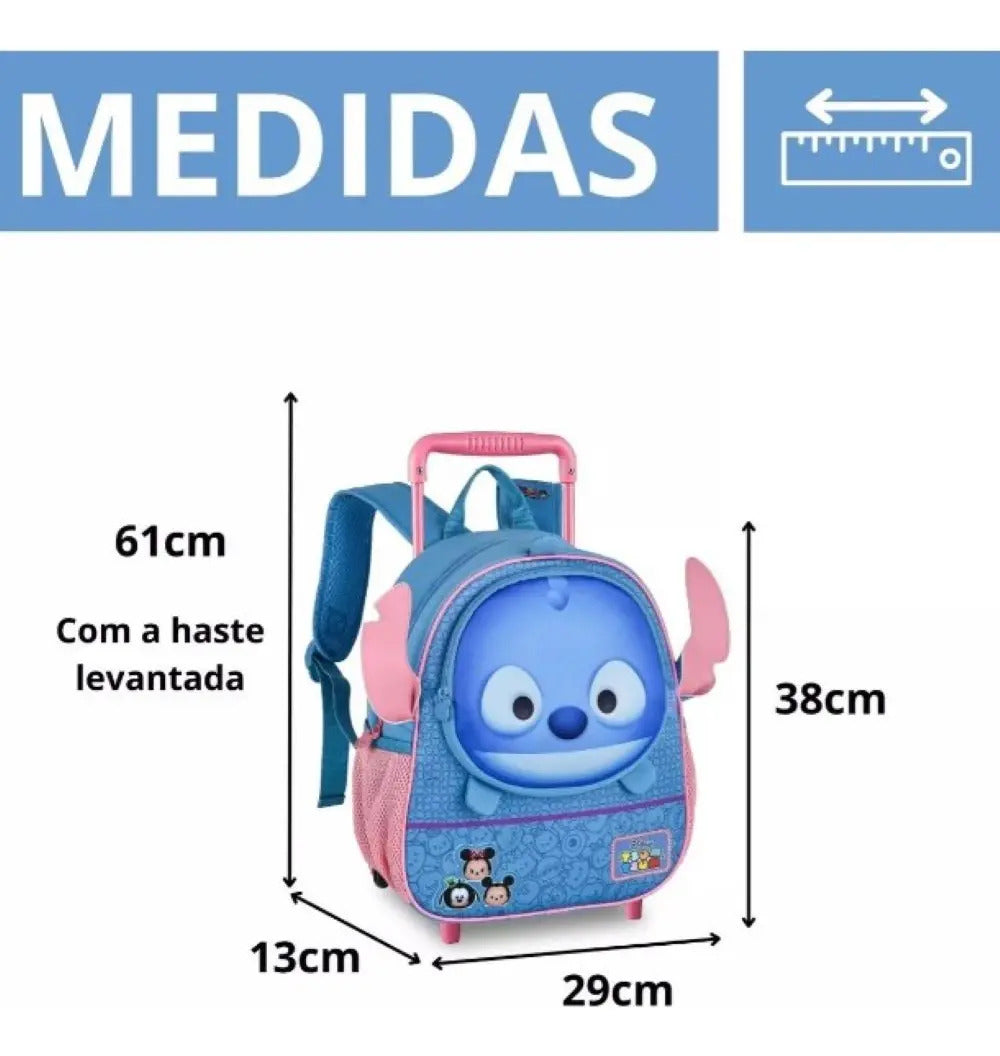 Mochila Escolar De Carrinho Para Criança Stitch Tsum Tsum 13  Azul Geométrico