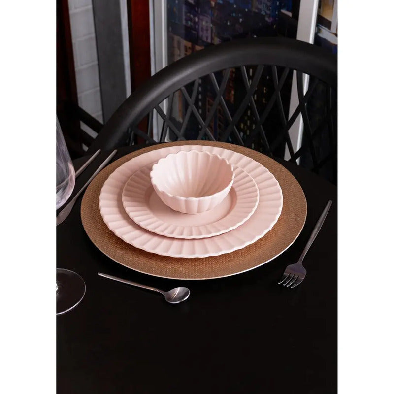 Sousplat Lyor Shine 33cm Dourado Elegante Plástico Prata Liso