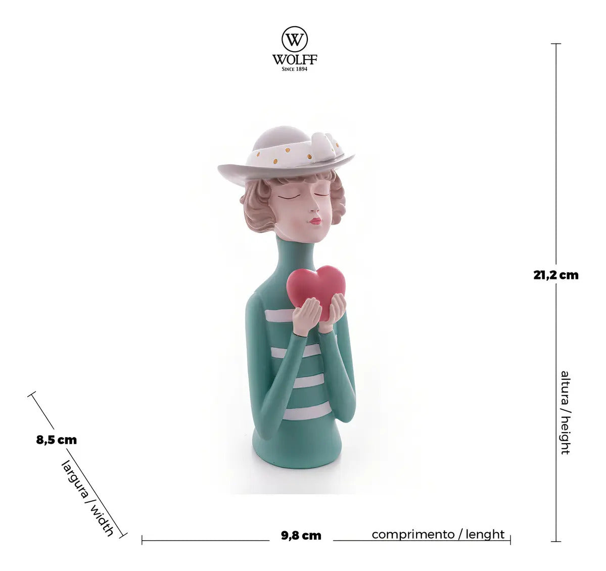 Escultura Decor De Resina Mulher Boneca C/coração Vermelho Vermelho