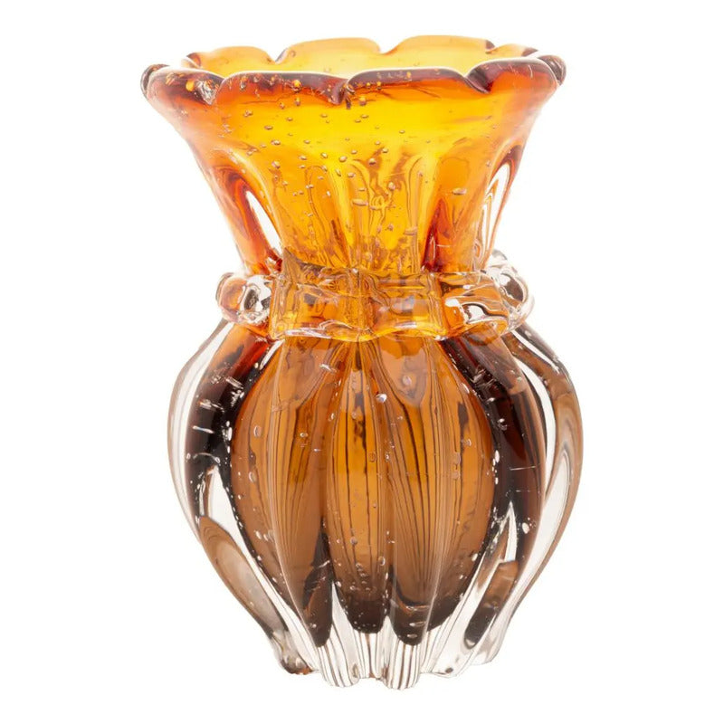 Vaso Wolff Italy De Vidro Âmbar E Marrom 12cm X 16cm