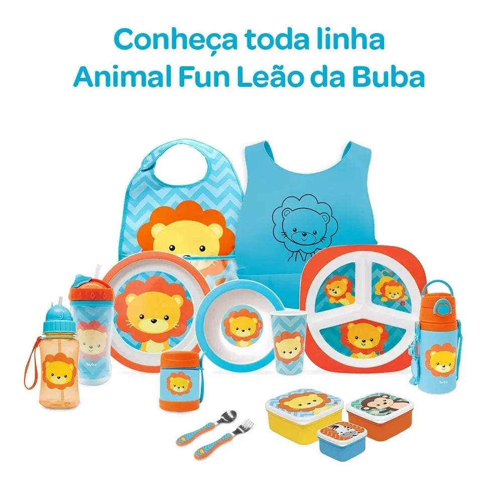 Garrafinha De Aluminio Animal Canudo Retratil Fun Leao Buba Cor Azul