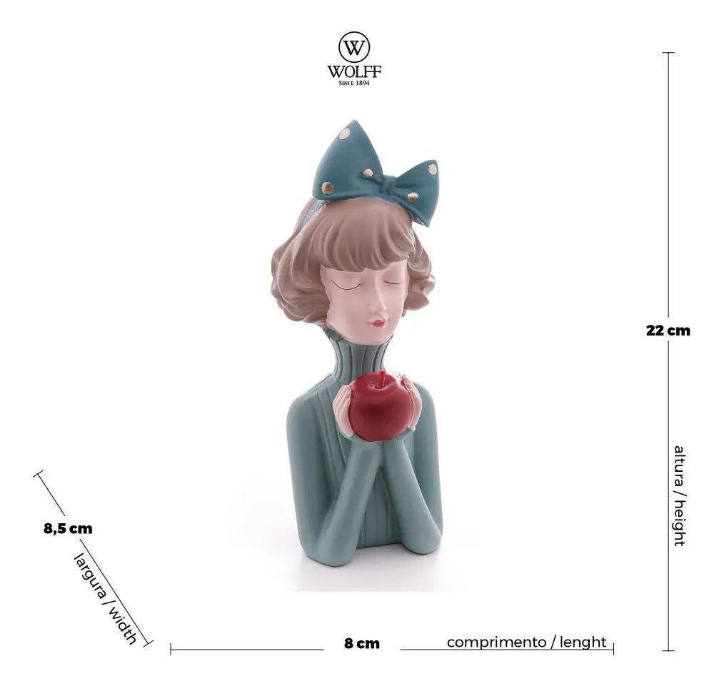 Figura Boneca Com Maçã Wolff De Resina 9cm X 9cm X 23cm Cor Colorido