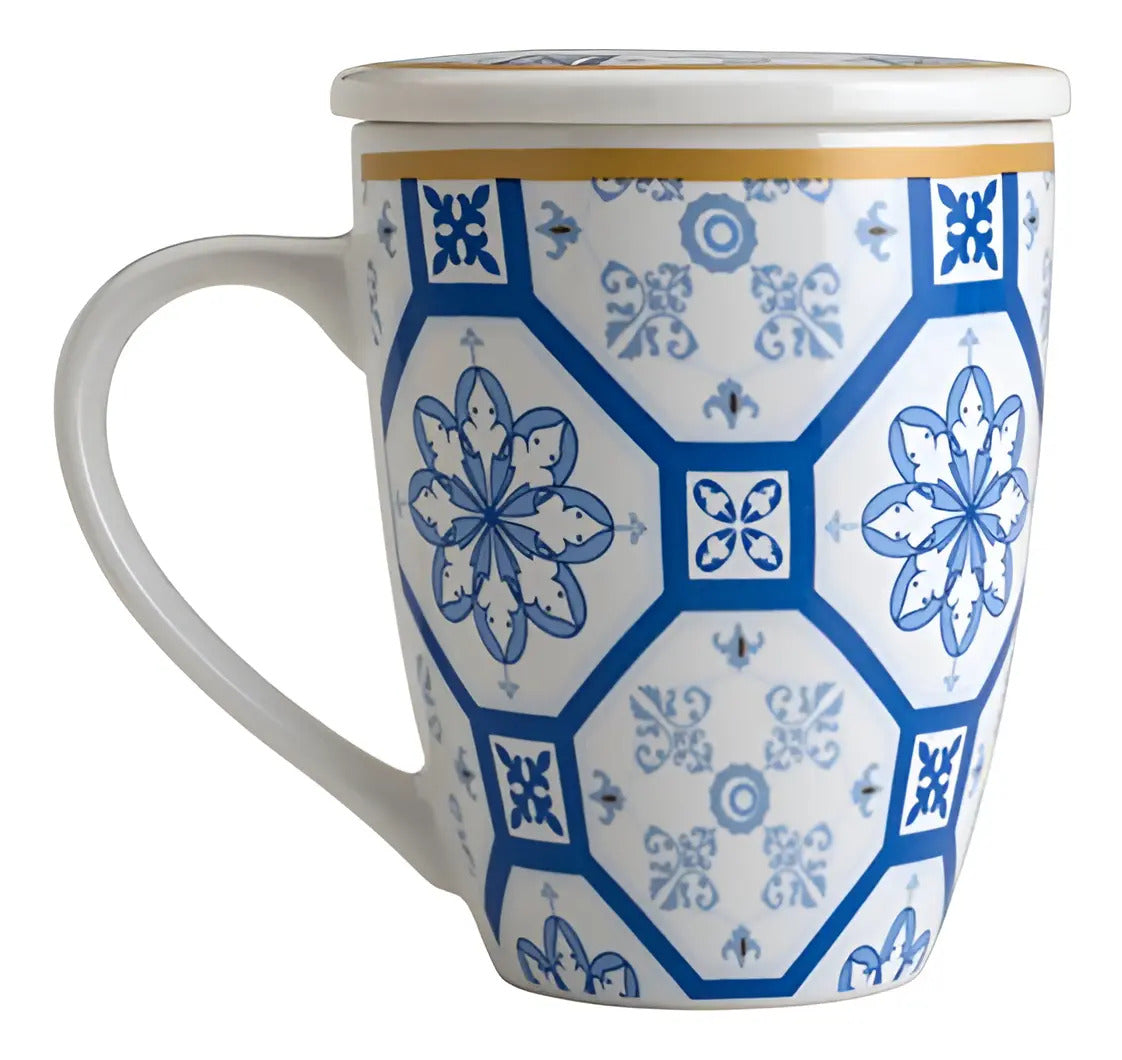 Caneca Lyor Braga De Porcelana Super White Azul Branca 340ml Azul