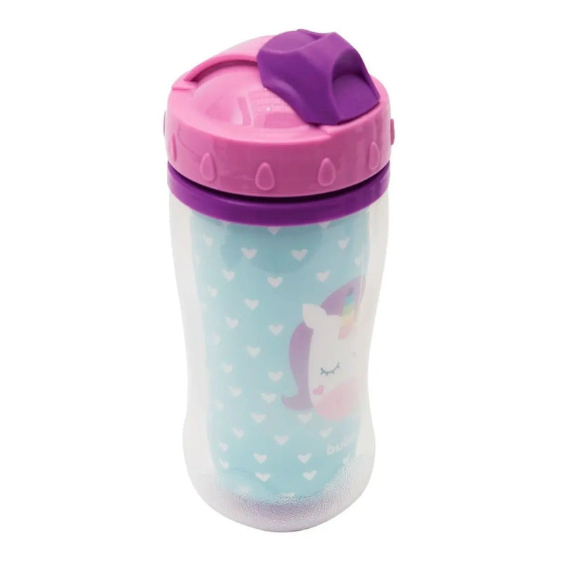 Copo Infantil Parede Dupla Animal Fun Unicórnio Canudo Buba