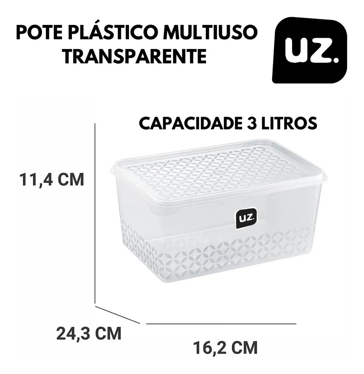 Pote Uz Multiuso 3 Litros Bpa Free Transparente