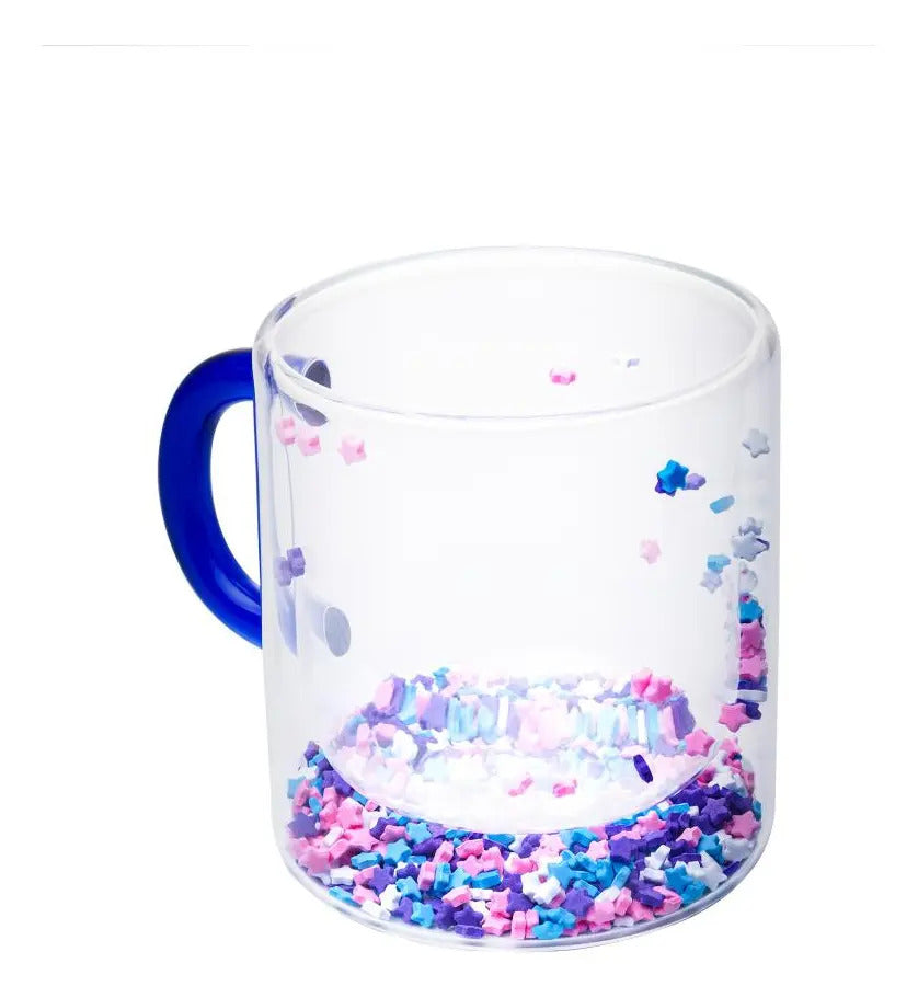 Caneca Lyor Stars De Vidro Borossilicato Com Alça Azul 300ml Prata Estrelas