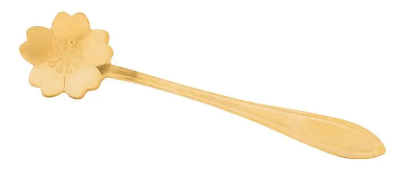 Kit 4 Colheres Chá Flores Dourado - Rojemac