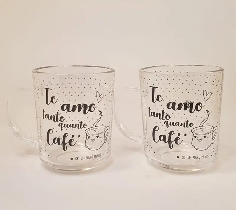 Jogo 2 Canecas Em Vidro Te Amo Tanto Quanto Café 220ml  Lyor Transparente Te Amo Tanto Quanto Café