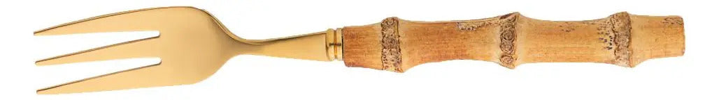 4 Garfos De Bolo Wolff Bambu Tulum De Aço Inox Dourado 16cm Dourado