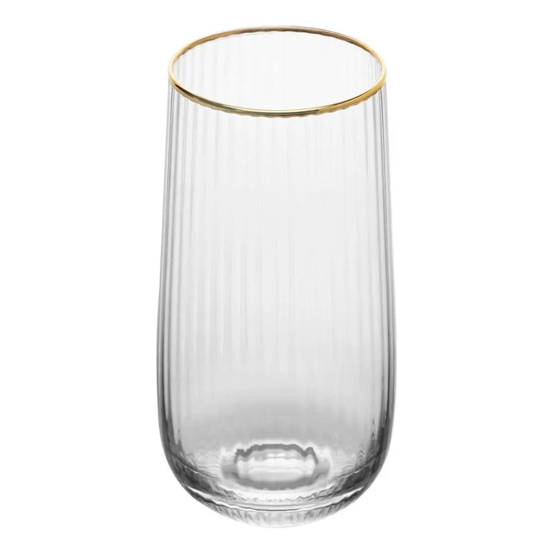 2 Copos Altos Com Fio De Ouro Vidro 450ml Lines - Wolff Incolor