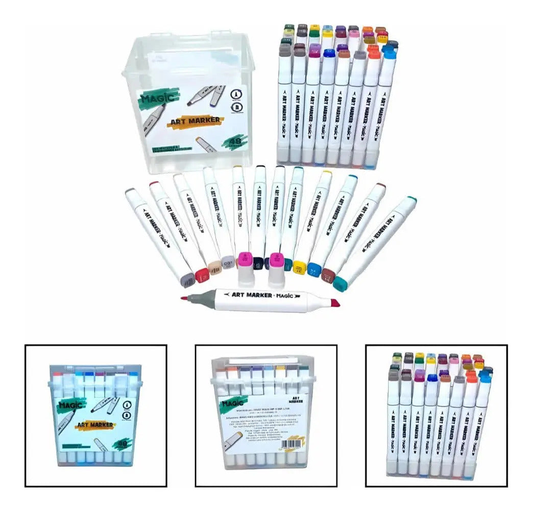 Magic Canetas Ponta Dupla Art Marker 48 Cores Vibrantes Bobbie Goods Diversas Cores