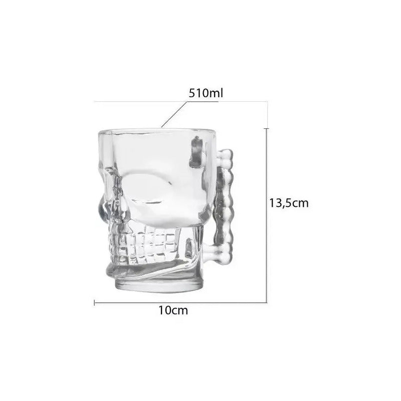 Kit 2 Canecas De Chopp De Vidro Caveira Rock Style 510ml Trasparente Caveirão