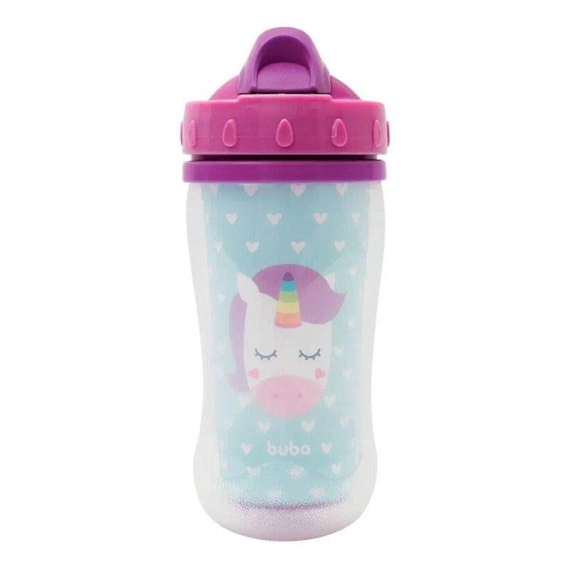 Copo Infantil Parede Dupla Animal Fun Unicórnio Canudo Buba