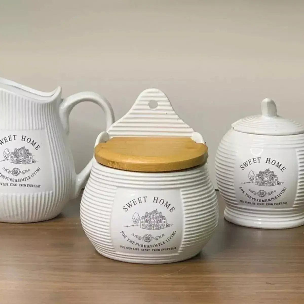 Saleiro De Parede Porcelana Com Tampa De Madeira Lyor 8059 Branco