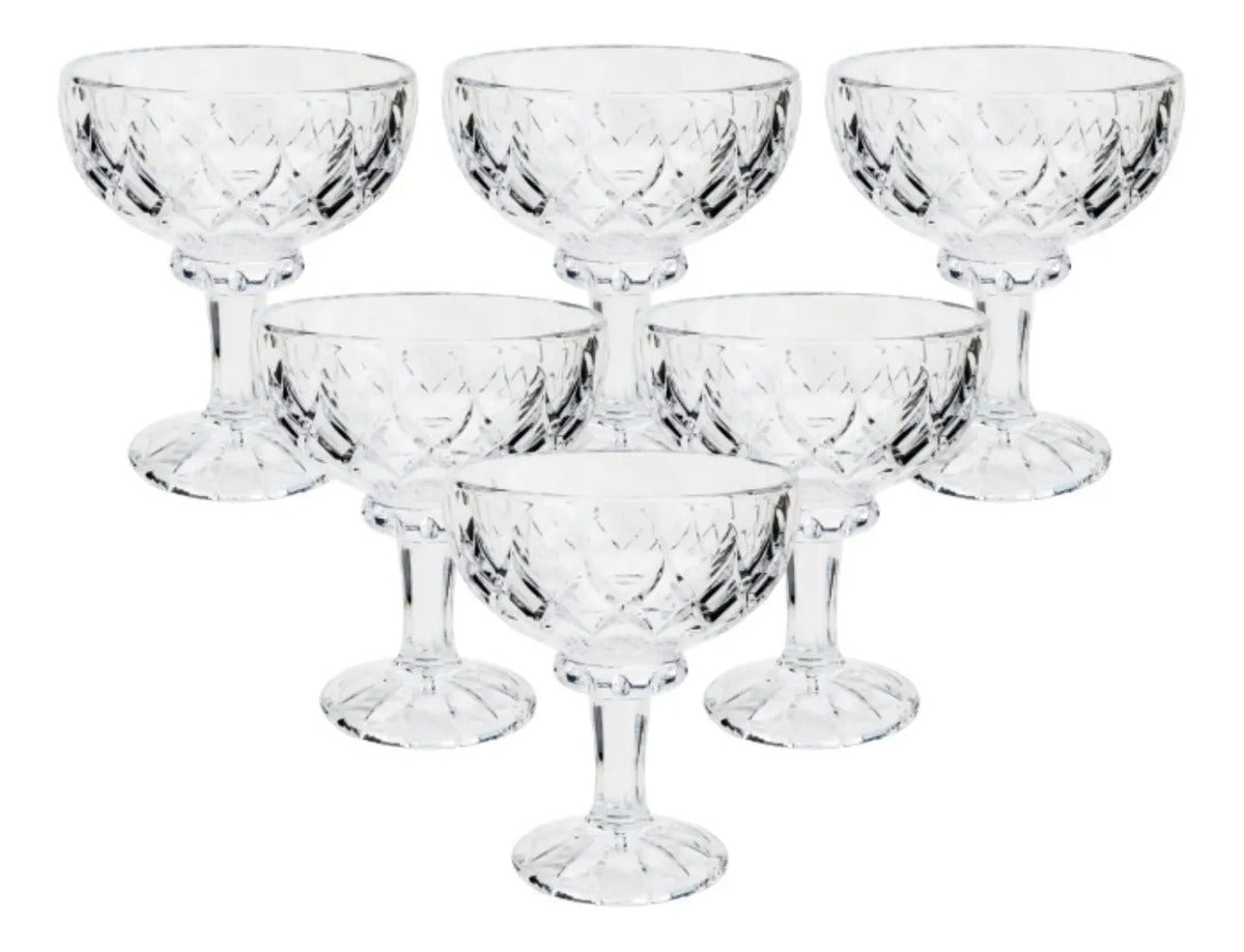 Jogo 6 Taças Para Sobremesa Sorvete Cristal Wolff 260ml Incolor