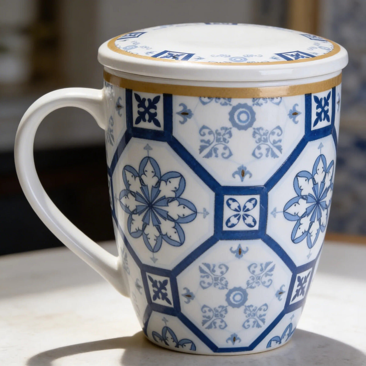 Caneca Lyor Braga De Porcelana Super White Azul Branca 340ml Azul
