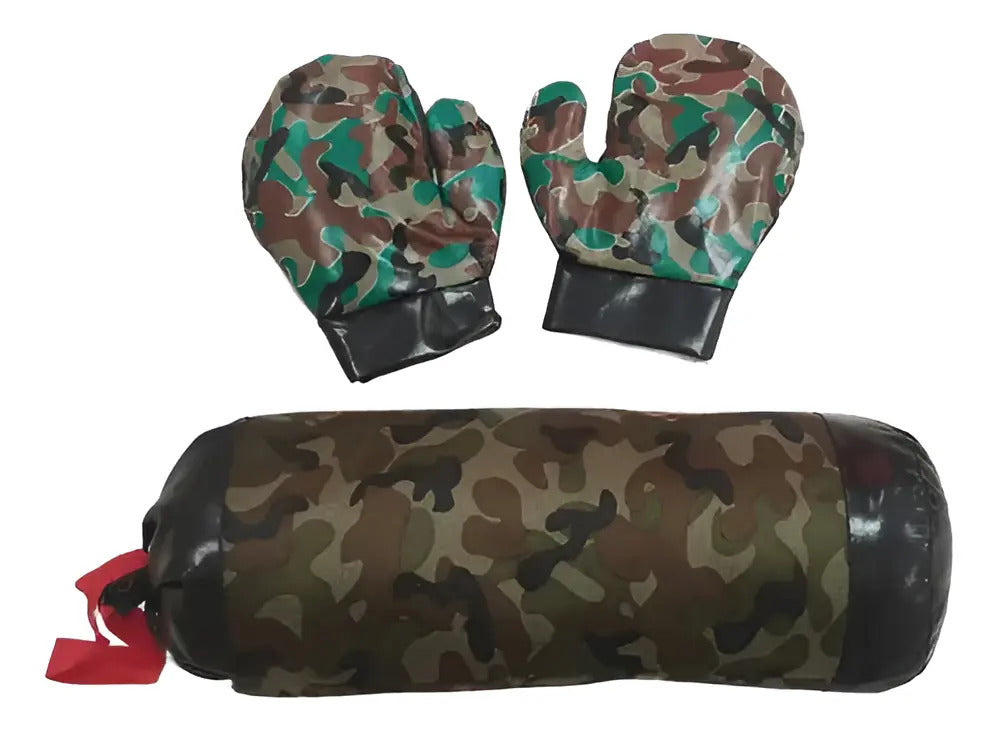 Saco De Boxe Com Luvas 42x15cm Infantil Camuflado Fitness Verde