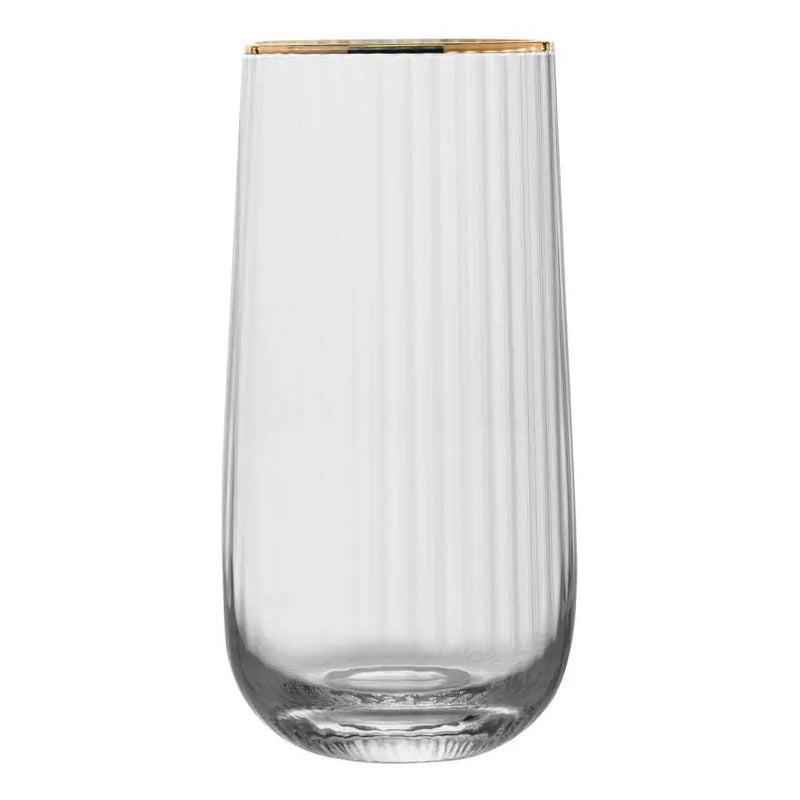 2 Copos Altos Com Fio De Ouro Vidro 450ml Lines - Wolff Incolor