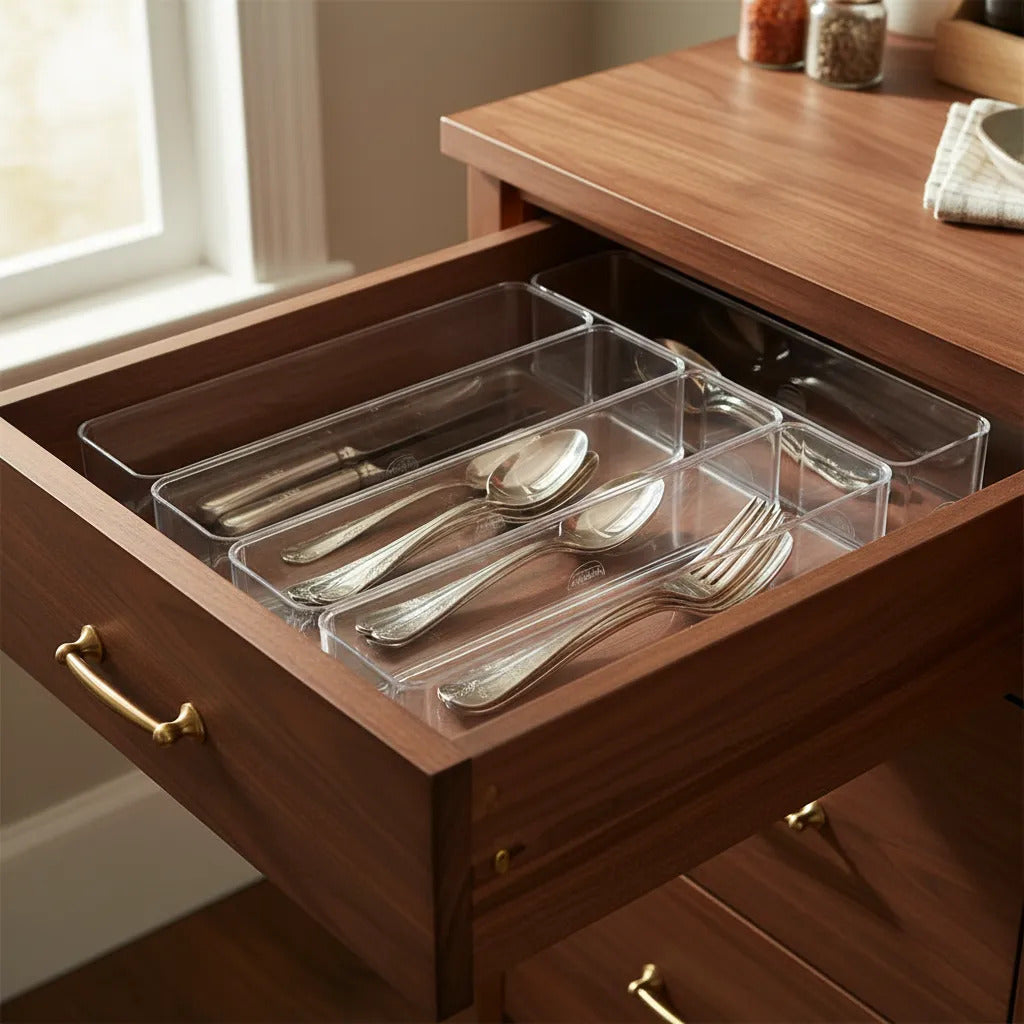 Kit 4 Organizador Modular Multiuso Talheres - Transparente Transparente