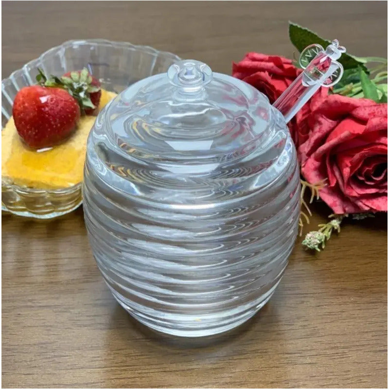 Meleira Vidro Cristal Colmeia 210ml Com Tampa Pegador Importss