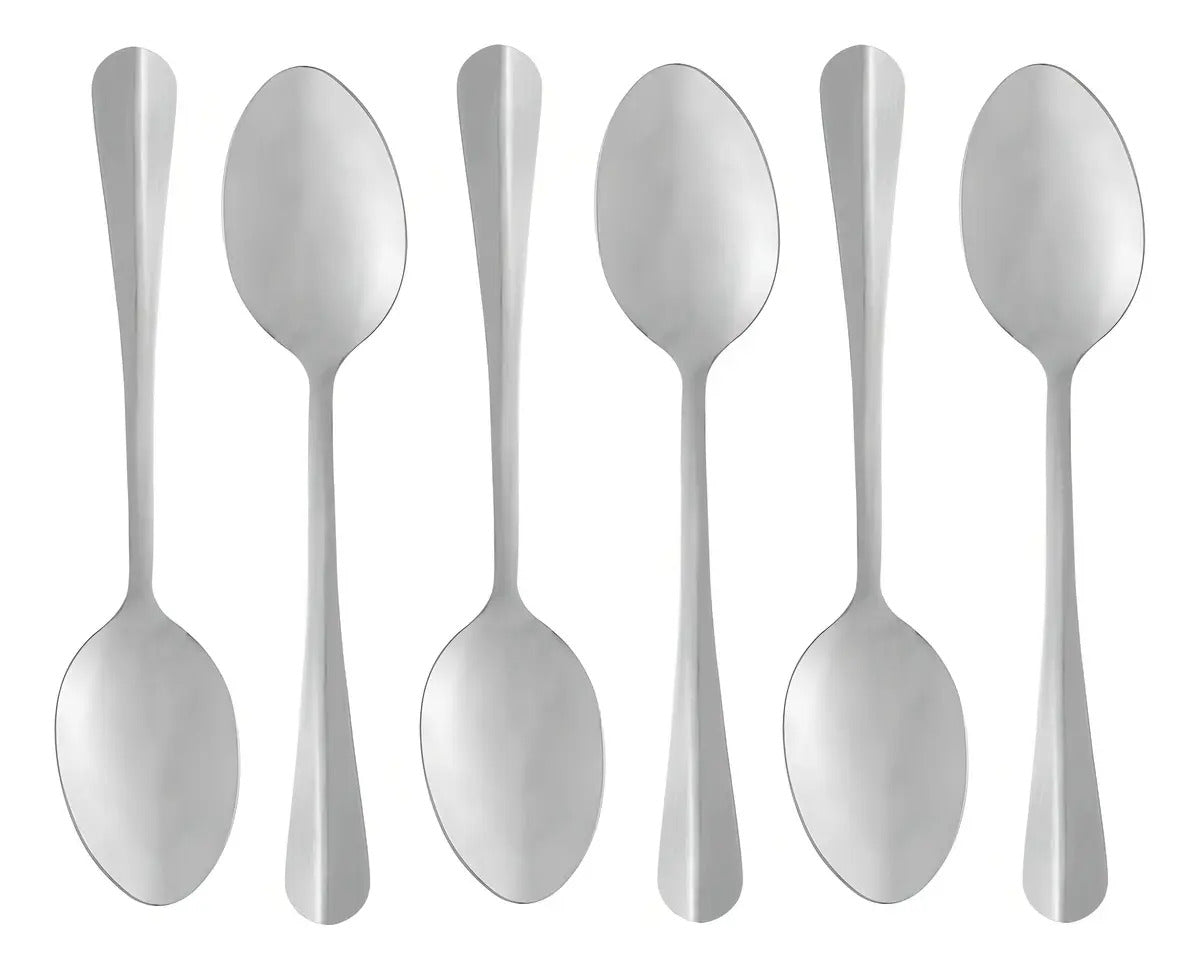 Conjunto De 6 Colheres Para Mesa De Aço Inox Positano 18cm Cor Do Cabo Prateado