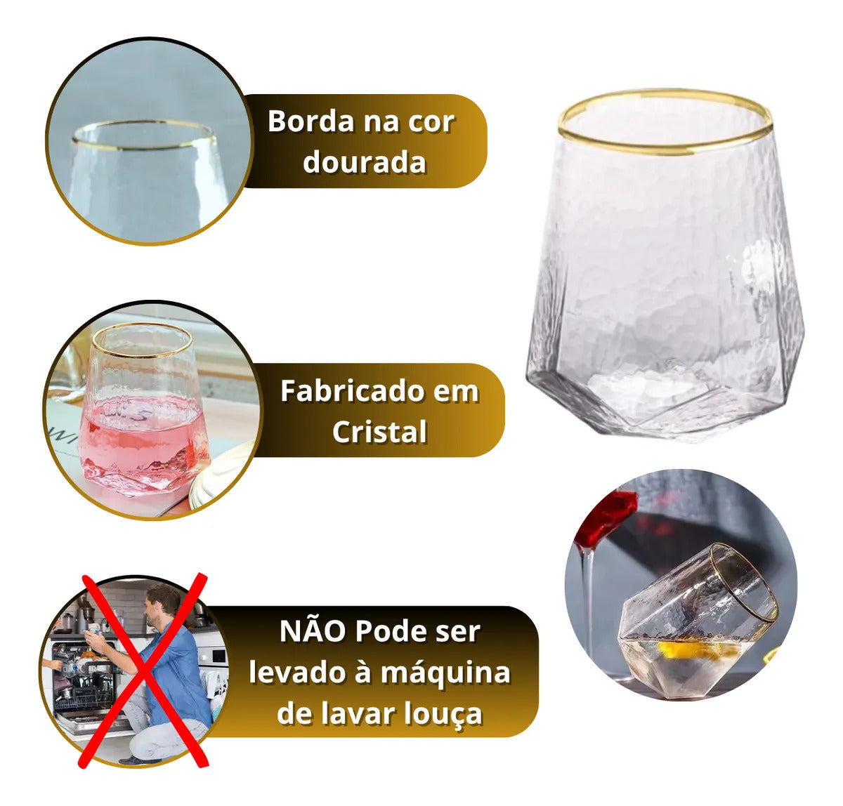 Cj 2 Copos De Cristal Baixos Taj Com Fio De Ouro Wolff 550ml
