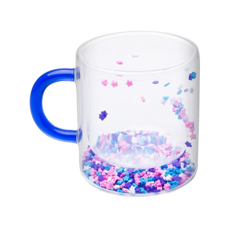 Caneca Lyor Stars De Vidro Borossilicato Com Alça Azul 300ml Prata Estrelas