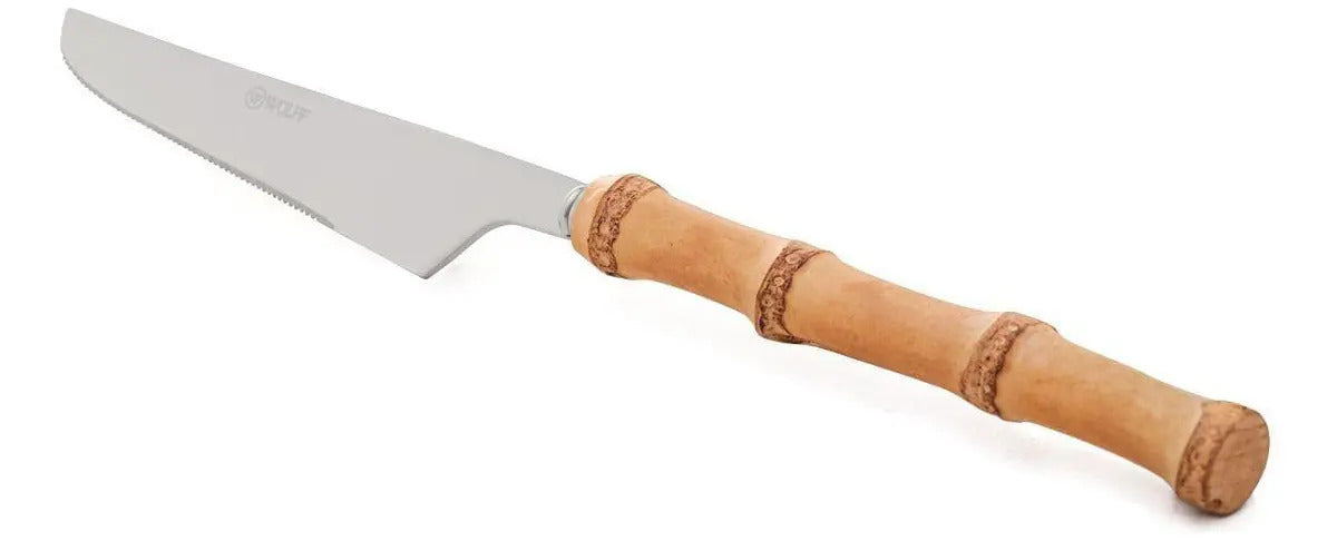 Kit 4 Facas Em Aço Inox - Wolff Tulum - Cabo Bambu Natural Prateado