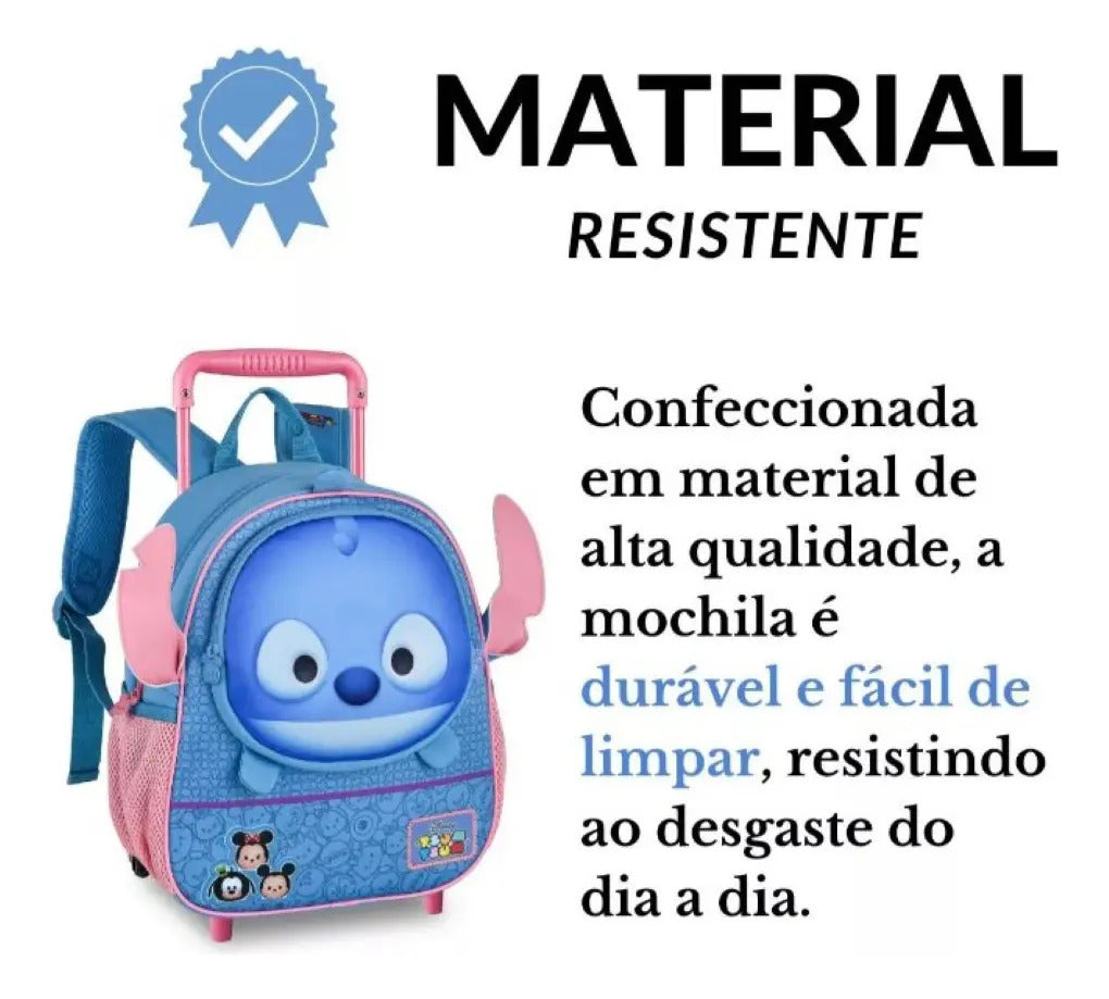 Mochila Escolar De Carrinho Para Criança Stitch Tsum Tsum 13  Azul Geométrico