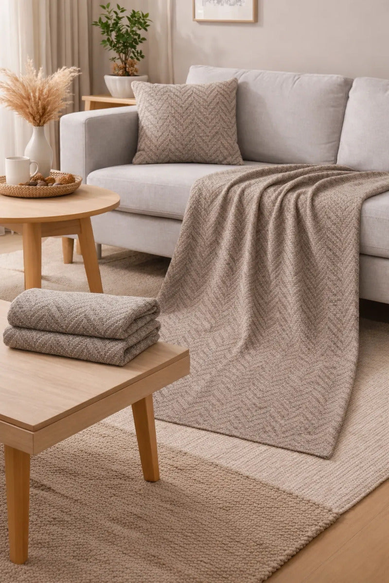 Manta Jacquard Decor 1.35 X 1.80m Caqui Vitalicia-bella & Co Cáqui Listras